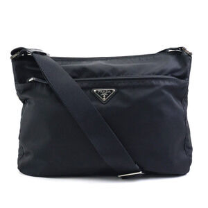 Prada crossbody shoulder bag black silver nylon